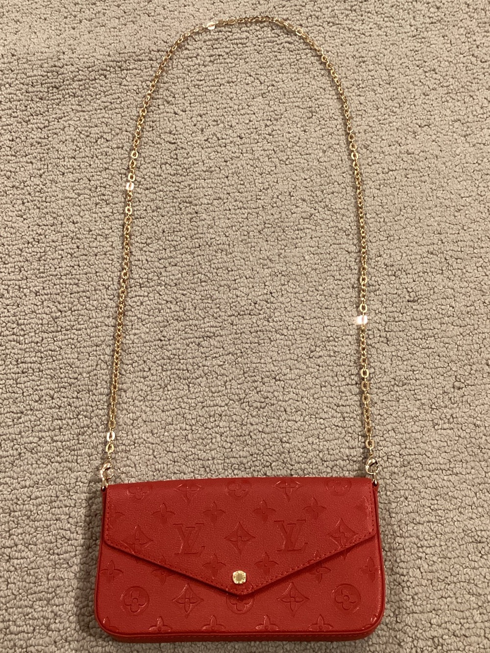 Louis Vuitton Red Monogram Envelope Crossbody with Gold Chain Strap